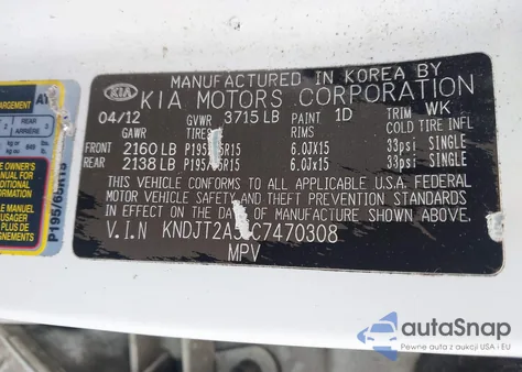 2012 Kia Soul z USA, uszkodzony, nr VIN KNDJT2A51C7470308